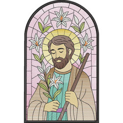 Embroidery Design Stained Glass Window Of Saint Joseph Rippled 26 Cm