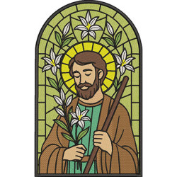 Embroidery Design Stained Glass Window Of Saint Joseph Application 26 Cm