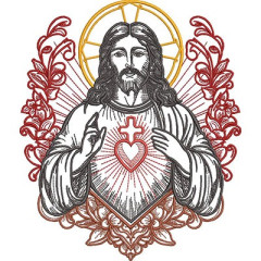 Embroidery Design Jesus Sacred Heart Outlined 3..