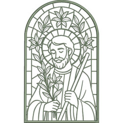 Embroidery Design Stained Glass Window Of Saint Joseph Contoured 26 Cm