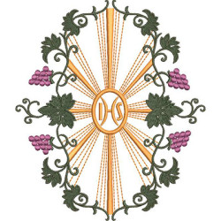 Matriz De Bordado Ihs Na Moldura Com Uvas De 18 Cm