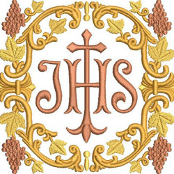 Matriz De Bordado Jhs Na Moldura De Arabescos Com Uvas