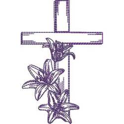 Matriz De Bordado Cruz Com Lírios Contornada 12 Cm