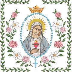 Embroidery Design Immaculate In A Frame Of Roses And L..
