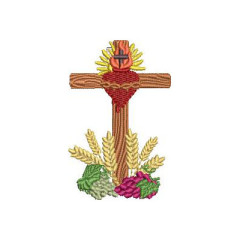 Matriz De Bordado Cruz Sagrado Coração Trigos E Uvas 7..