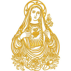 Diseño Para Bordado Inmaculado Corazón De María, Contorneado, 28 Cm