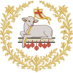 Matriz De Bordado Cordeiro Na Moldura De Lírios 15 Cm..