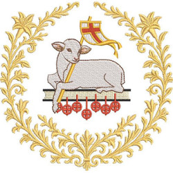 Diseño Para Bordado Cordero En Un Marco De Lirios, 15 Cm