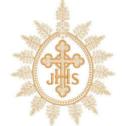 Embroidery Design Jhs And Cross In Decorated Frame