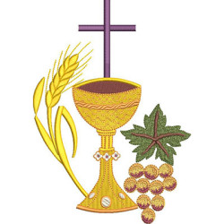 Diseño Para Bordado Cáliz Con Espigas De Trigo Y Uvas, 20 Cm