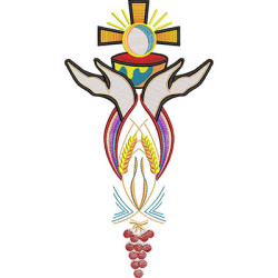 Matriz De Bordado Vertical De Hóstia Consagrada Com Mãos