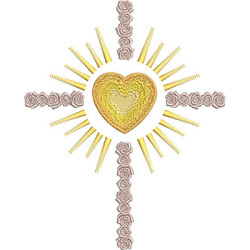 Embroidery Design Rose Cross With Heart 25 Cm