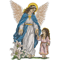 Matriz De Bordado Anjo Da Guarda Com Criança Menina