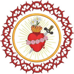 Diseño Para Bordado Corazón Inmaculado En Corona De Espinas, 20 Cm