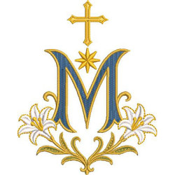 Embroidery Design M With Lilies And Cross, 12 Cm