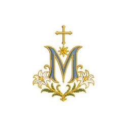 Embroidery Design M With Lilies And Cross 6 Cm