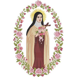 Matriz De Bordado Santa Terezinha Na Moldura De Rosas 30 Cm