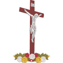 Matriz De Bordado Cruz Com Flores E Jesus Crucificado 17 Cm