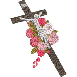 Matriz De Bordado Cruz Com Flores E Jesus Crucificado 17 Cm