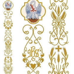 Diseño Para Bordado Conjunto Para Litúrgico Pelícano Galón Ihs