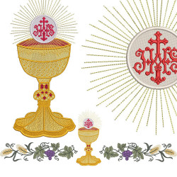 Embroidery Design Set Altar Towel Chalice Grapes And Wheat 291