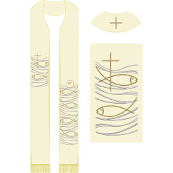 Embroidery Design Set For Stole Decorated With Fish, Bread And Cross