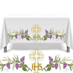 Embroidery Design Cross Altar Cloth Set With Wheats And Grapes 460