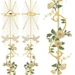 VERTICAL FLORAL LITURGICAL EMBROIDERY SET WITH RINGS 462