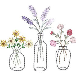 Diseño Para Bordado Jarrones Con Flores De Contorno