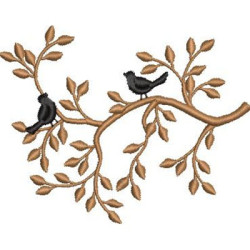 Embroidery Design Branch With Shadow Birds 2