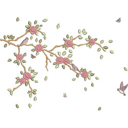Diseño Para Bordado Rama De Rosas Con Pájaros