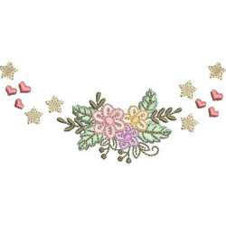Matriz De Bordado Moldura Floral Com Corações E Estrelas