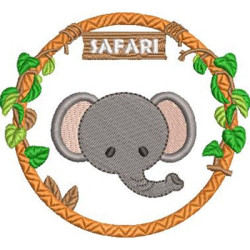 Matriz De Bordado Elefante Na Moldura Safari