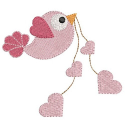 Diseño Para Bordado Pájaro Con Corazones