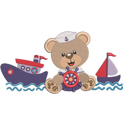 Matriz De Bordado Urso Marinheiro  Com Barcos 2