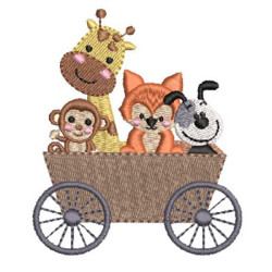 Embroidery Design Car With Monkey And Fox