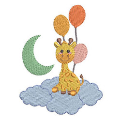 BABY GIRAFFE IN THE CLOUDS WITH BALLOONS