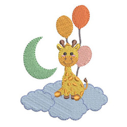 Diseño Para Bordado Bebé Jirafa En Las Nubes Con Globos