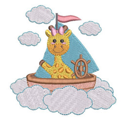 Diseño Para Bordado Bebé Jirafa En Las Nubes Con Barco