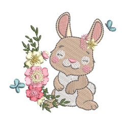 Embroidery Design Bunny With Floral Arrangement