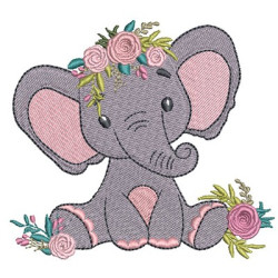 Embroidery Design Elephant With Flowers  Can Be Amended To Form A Continuous Embroidery