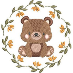 Embroidery Design Teddy In The Floral Frame