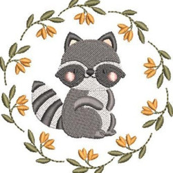 Embroidery Design Raccoon In The Floral Frame