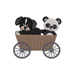 Embroidery Design Wagon With Dog And Panda