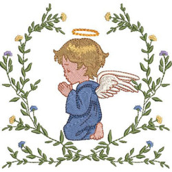 Embroidery Design Little Angel On Floral Frame 2