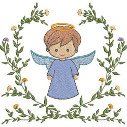 Embroidery Design Little Angel Rippled On Floral Frame