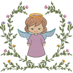 Embroidery Design Little Angel Rippled On Floral Frame 2