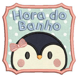 Embroidery Design Applied Bath Time Penguin 2