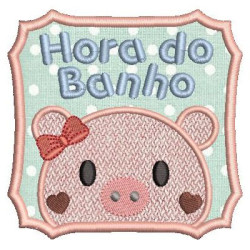 Diseño Para Bordado Tiempo De Baño Cerdito Aplicado 2