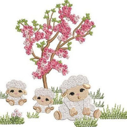 Embroidery Design Little Sheep On The Cherry Tree